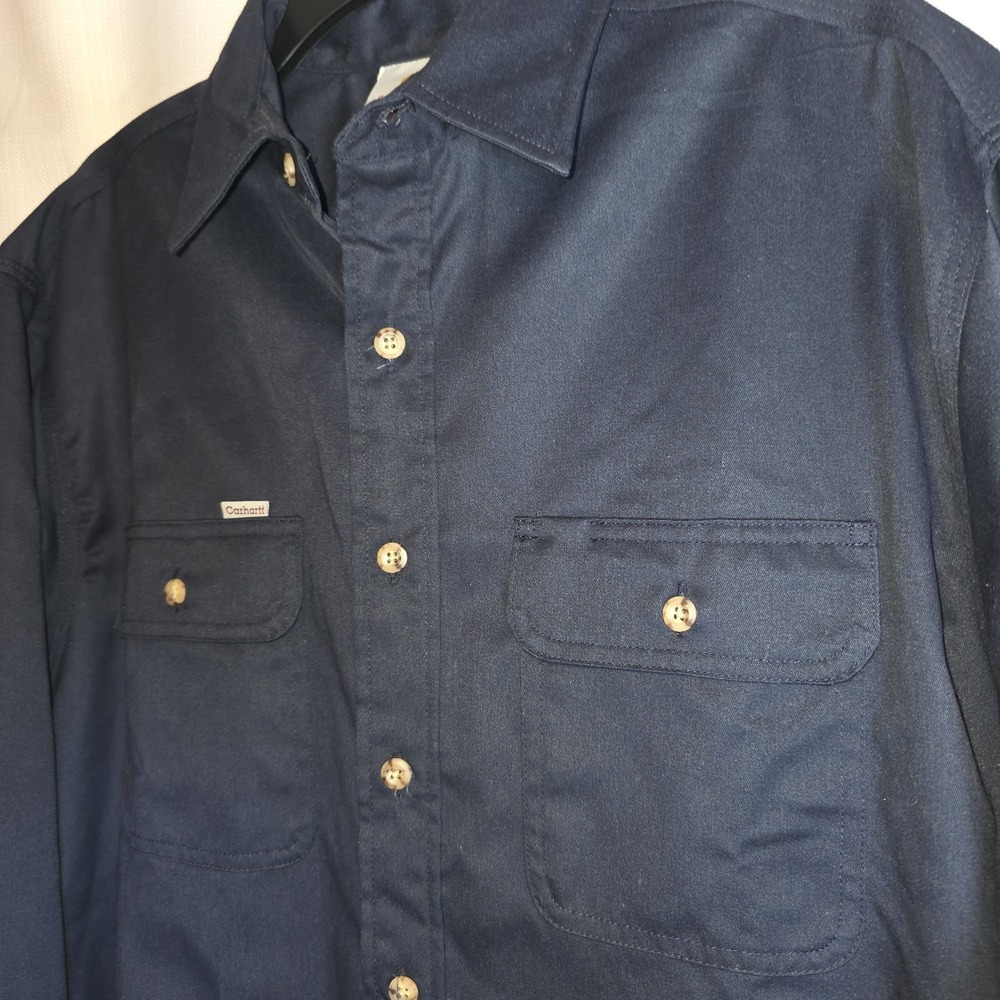 Carhartt Work Shirt Men's L Tall Navy Blue Button-Up Long Sleeve 2 Pocket S78 - Picture 7 of 8